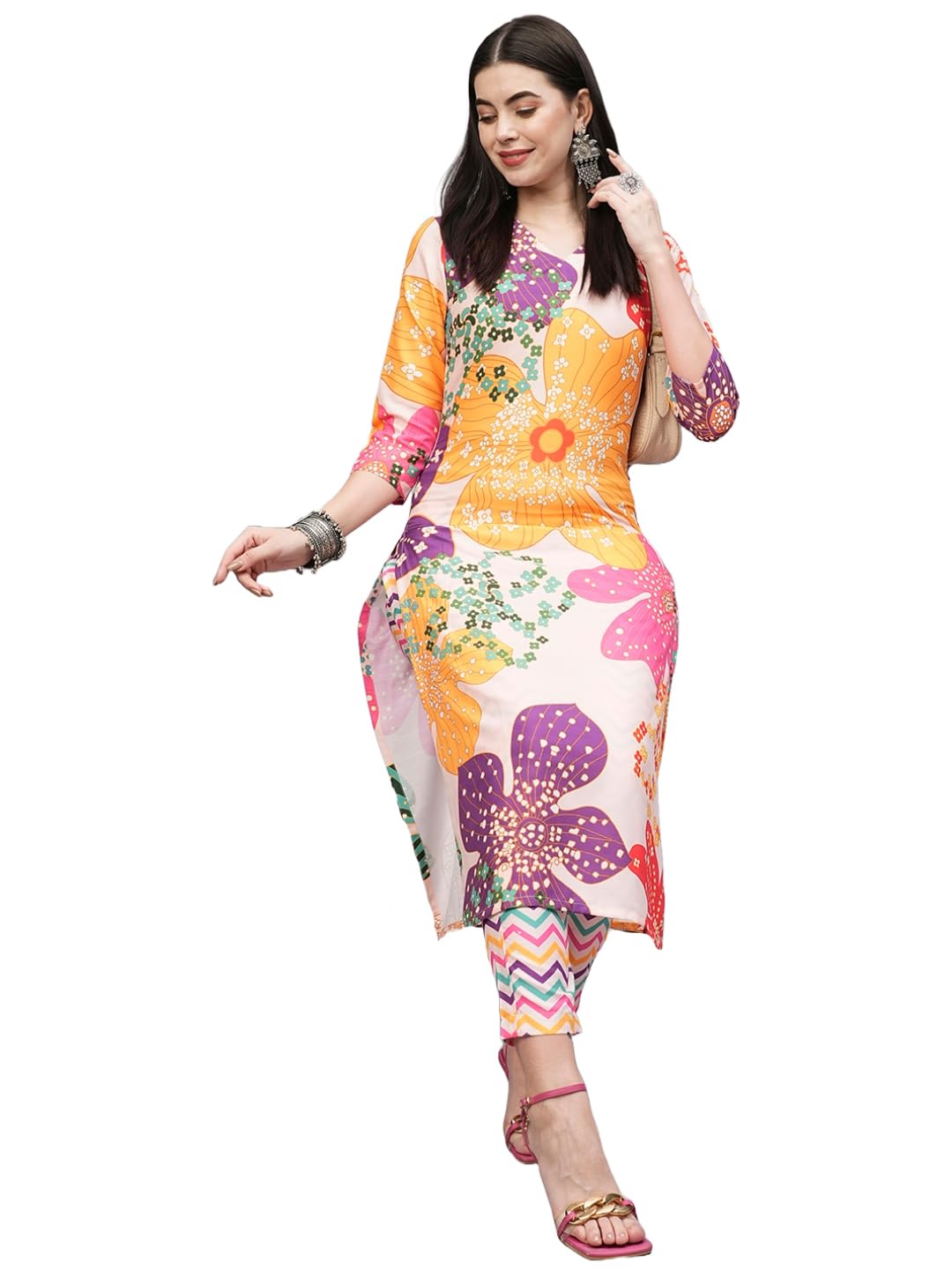 Gosriki Women'S Cotton Blend Straight Printed Kurta With Pant (Wahida White-Gs_Xxl_White_Xx-Large),White,2,B0CSG3VBR3