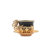 Alisveristime 12 Pc Turkish Greek Arabic Coffee Espresso Cup Saucer Porcelain Set (Black Gold)