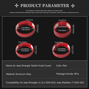 LECART for Jeep Wrangler JL Accessories AC Knob Covers Headlight Switch Knob Cover Cap Red Interior Car Trim for Jeep Wrangler J