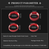 LECART for Jeep Wrangler JL Accessories AC Knob Covers Headlight Switch Knob Cover Cap Red Interior Car Trim for Jeep Wrangler J