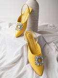 Shoetopia Embellished Front Studded Buckle Yellow Mules For Women & Girls /Uk3,Yellow,3,B0BYP7LM26
