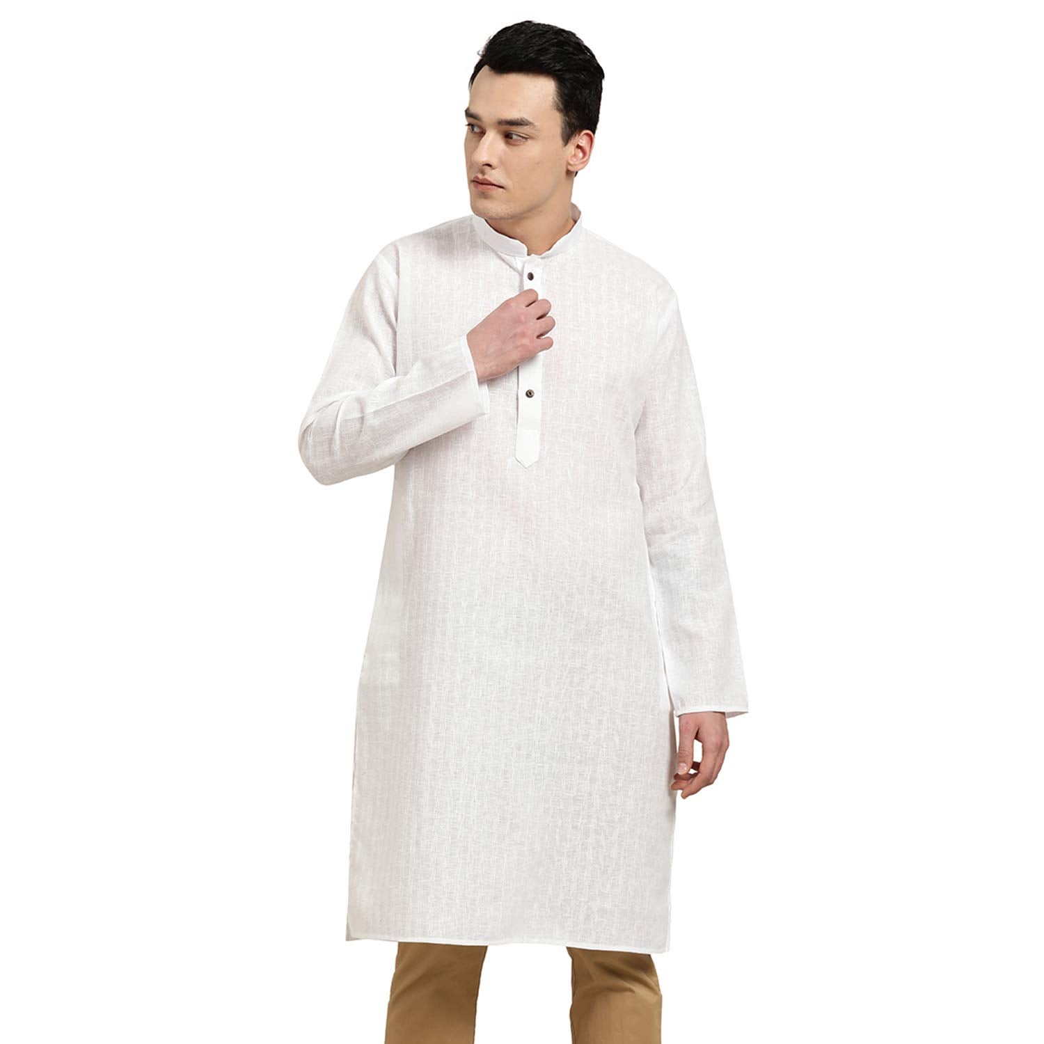 Sojanya (Since 1958 Men'S Cotton Linen White Checked Only Long Kurta Size: 44