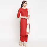 Anni Designer Women'S Rayon Straight Kurta With Pant & Dupatta (Rayon Red_Gsk_Xl_Red_X-Large),Red,XL,Rayon,Straight,
