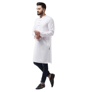 Sojanya (Since 1958 Men'S Cotton Blend White Woven Design Only Long Kurta Size: 42