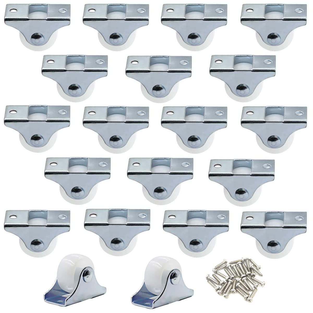 1 Small Caster Wheels,Mlxkell 20pcs Mini Caster Wheels 1 inch Rigid Non Rotating Casters with Metal Top Plate, Hard Plastic Wh