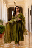 Gosriki Women'S Rayon Viscose Embroidered Anarkali Kurta With Pant & Dupatta (Kanota Green-Vks05-Gs_M_Green_Medium),Green,,B0DV4DVDHF