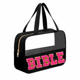 JOJOPOLLO Chenille Pink Letter Bible Bag for Study Supplies Bible Cover Case for Women Girl, Church Bag for Bible Accessories wi