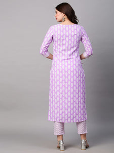 Gosriki Women'S Cotton Blend Traditional Straight Printed Kurta With Pant Set (Danapa Purple-Fbf001-Gs_Xl_Dark Blue_X-Large),Purple,,B0BSTXCXV7