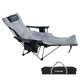 POEPORE Reclining Camping Chair with Removable Footrest Lounge Chair with Headrest, Cotton Cushion, Portable Adjustable Folding 