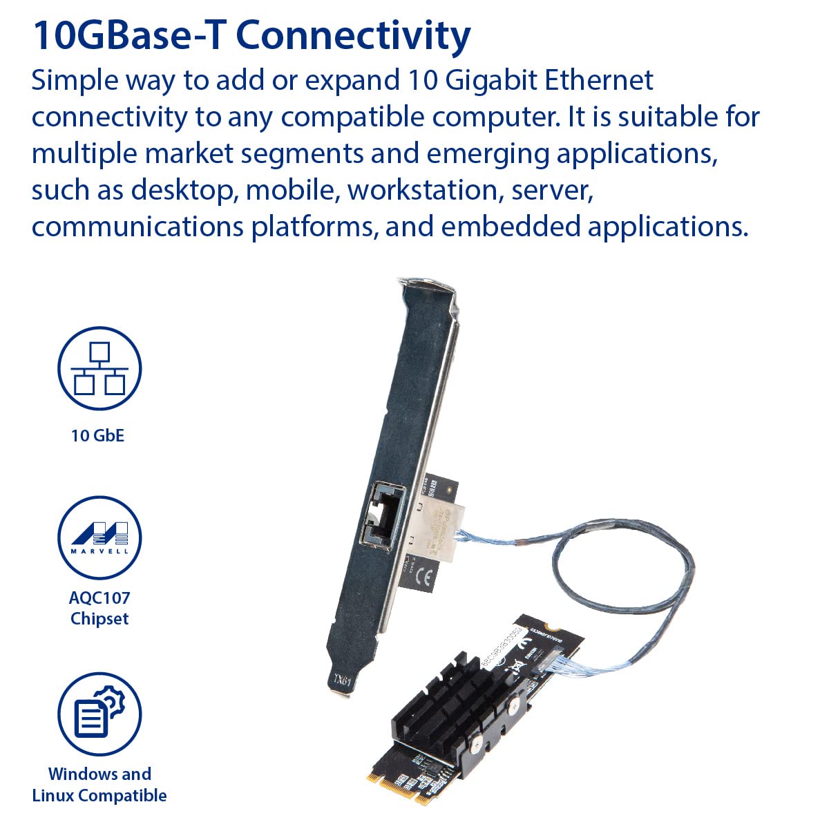 Io Crest 10 Gigabit M.2 M Key Ethernet Network Expansion Card