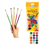 First Click Art Set 5 Pcs Flat Colorful Brush Set + 18 Shades Rangeela Tempera Watercolors NonToxic Art Kit For Kids & Stud