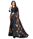 rangita Women Abstract Printed Crepe Saree With Blouse Piece - Black (SIZE 5.5 MTR)
