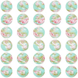 PONABEADIY 1 Box 60PCS 15MM Green Silicone Flower Beads with Hole Spring Floral Print Round Focal Pastel Loose Spacer Bead for J