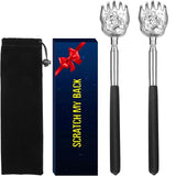2 Pack Bear Claw Portable Extendable Back Scratcher, Metal Stainless Steel Telescoping Back Scratcher Tool with Carrying Bag (Bl