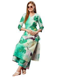 Gosriki Women'S Cotton Blend Straight Printed Kurta With Palazzo (Swans See Green-Jl-Gs_5Xl_See Green_Xxxxx-Large),See Green,5,B0D73YQMYF