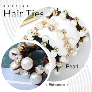 Brinie Hair Ties Black Elastic Hair Scrunchies Pearl Hair Bands Crystal Hair Ropes Hair Accessories for Women and Girls (Pack of