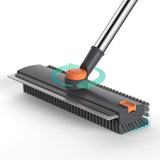 Floor Scrub Brush with Long Handle Length Adjustable, 3 in 1 HeavyDuty Stiff 90 Bristle Floor Scrubber Broom with Squeegee, Cle