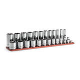 Capri Tools 3/8 in. Drive Shallow and Deep Chrome Socket Set, 6Point, 5/16 to 1 in., 24Piece with Billet Aluminum Socket Rail