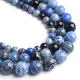 Yochus 60pcs Round Loose Blue&Grey Fire Agate Beads for Bracelet Beads