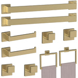 10-Piece Brushed Gold Bathroom Accessories Set - 23.6 Towel Bar, Towel Ring, Toilet Paper Holder & Hooks, Wall Mounted Bathroo