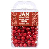 JAM PAPER Colorful Push Pins Round Head Map Thumb Tacks Red Pushpins 100/Pack