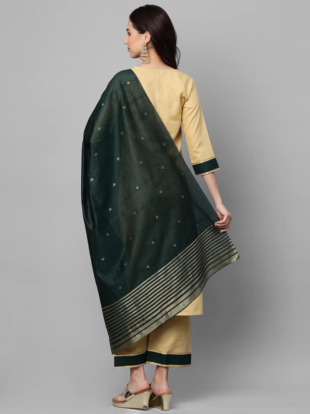 Anni Designer Women'S Cotton Blend Straight Printed Kurta With Pant & Dupatta (Game Chiku_M_Chiku_Medium),Chiku,M,Cotton Blend,Straight,