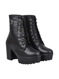 Shoeopia Womens & Girls Strappy Buckle Ankle Boots, black, 4 UK