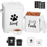 Teenyyou 2 Pcs Metal Dog Treat Containers with Airtight Lids and Spoon 7+3 Lbs Dog Food Snack Jars with DIY Labels Big Pet Cooki