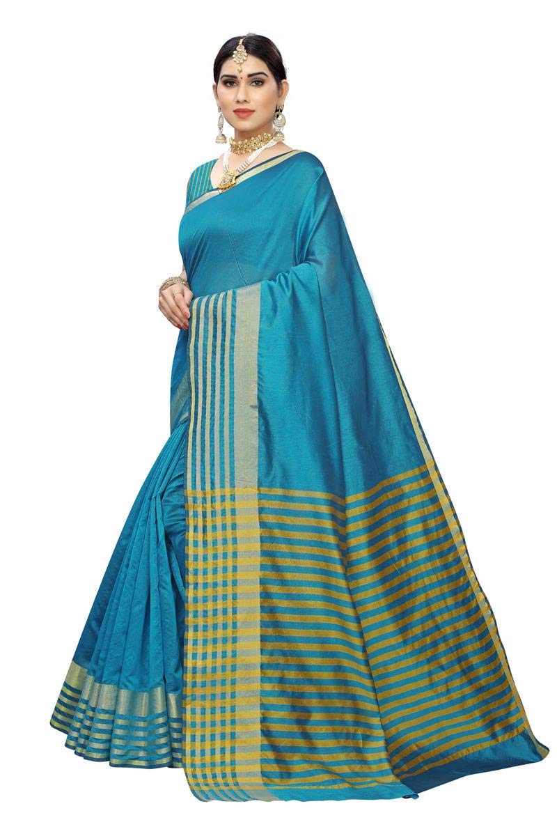 Anni Designer Women'S Sky Blue Color Cotton Silk Saree With Blouse Piece (Emily_Sky_Free Size),Sky Blue,Free,Cotton Silk,with blouse piece,Saree