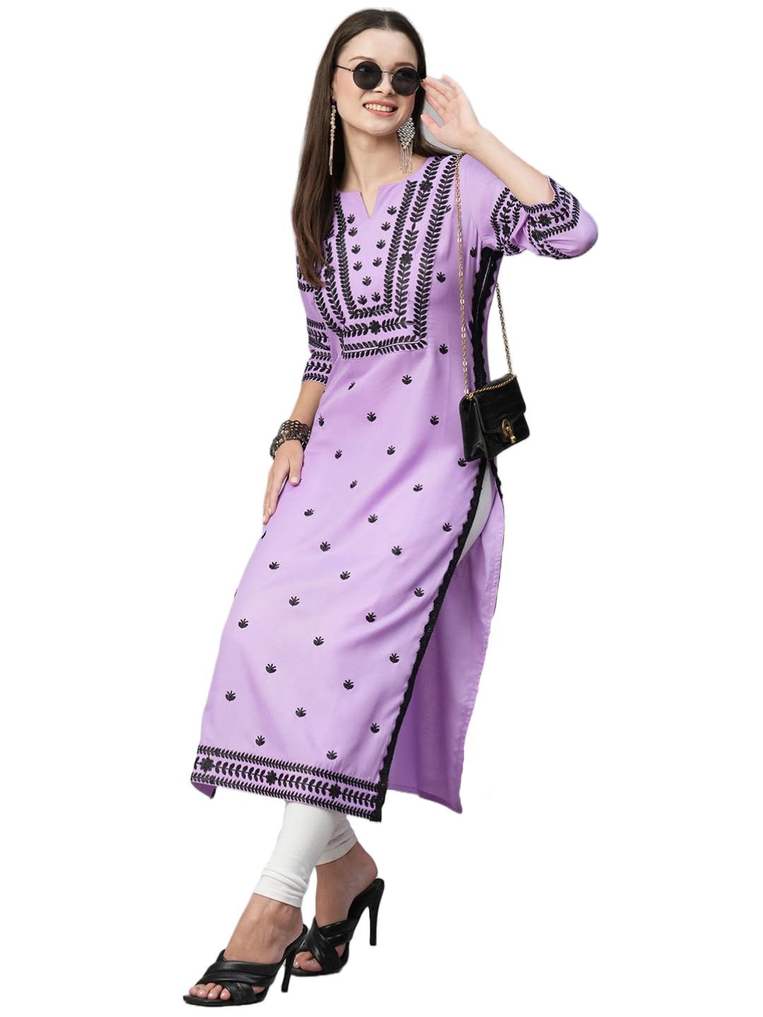 Anni Designer Women'S Cotton Blend Chikankari Embroidered Straight Kurta (Stho-Purple-Nw_L_Purple_Large),Purple,L