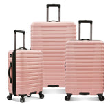 US Traveler Boren Polycarbonate Hardside Rugged Travel Suitcase Luggage with 8 Spinner Wheels, Aluminum Handle, Pink, 3Piece Se
