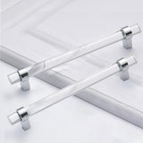 BonKuDoo Crystal Glass Drawer Pulls, 6-3/10 Inch Chrome Cabinet Pulls Clear Cabinet Handles(160mm, 5 Pack)