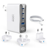 Topadre 100W USB C Travel Charger, 4-Ports Foldable Travel Adapter Plug Converter with UK/EU/AU Plugs,Fast Charging for Macbook 