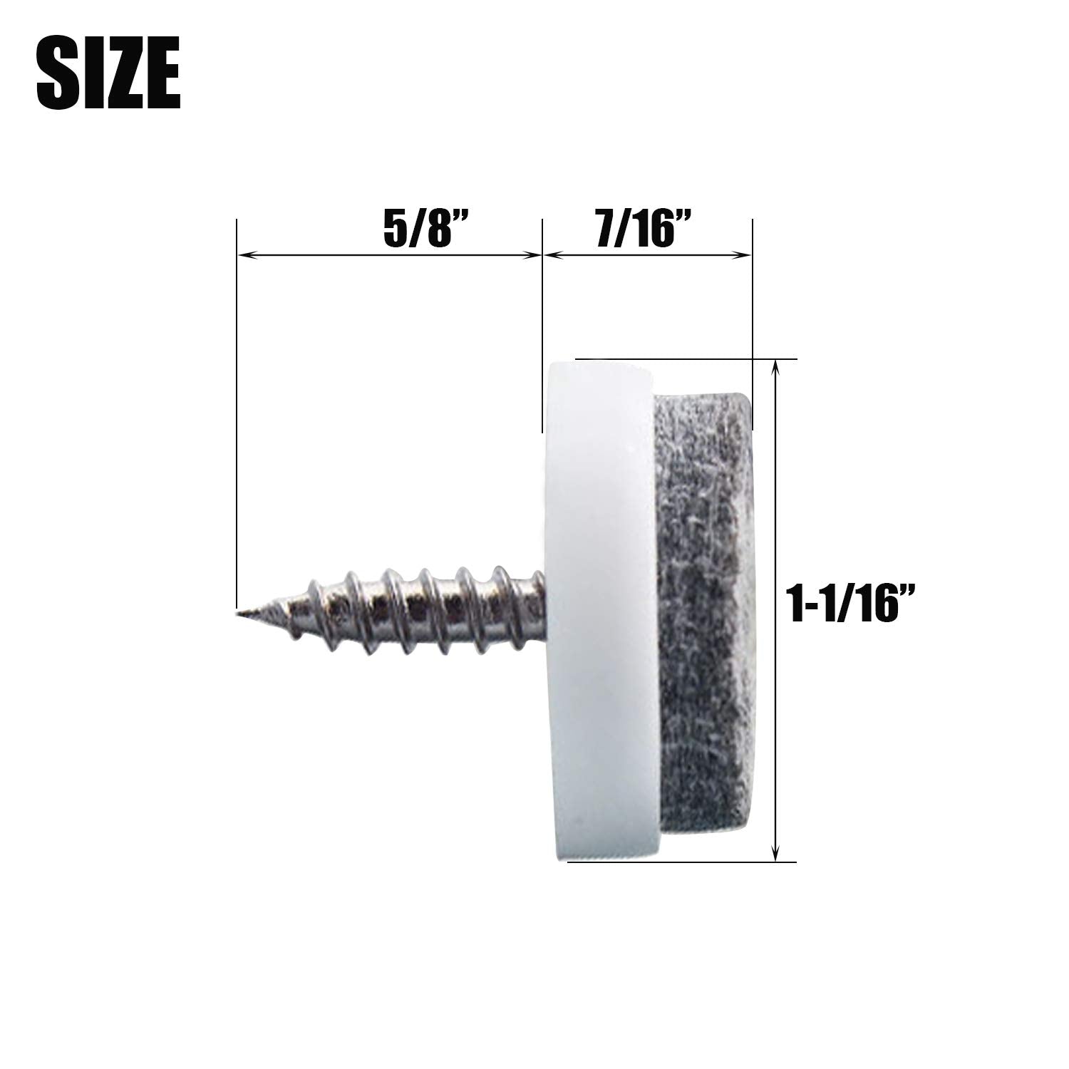 Screw-in Felt Pads - 60pcs 1-1/16 Inch White Furniture Chair Table Glides Pad Floor Protectors for Wooden Legs Feets