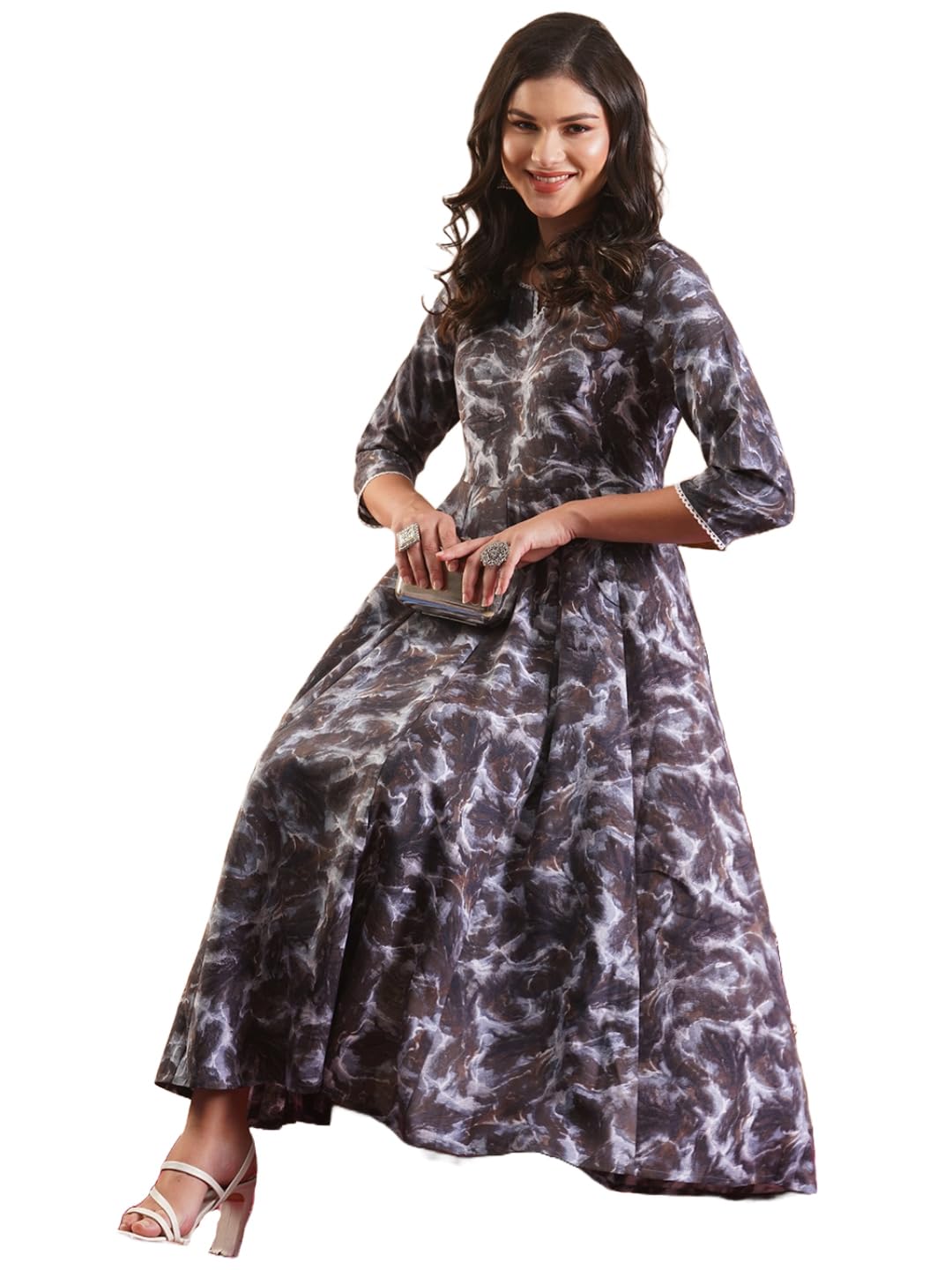 Anni Designer Women'S Rayon Blend Anarkali Printed Kurta With Pant (Sipradh Grey_Xxl_Grey_Xx-Large),Grey,2XL