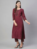 Gosriki Women'S Cotton Blend Straight Printed Kurta With Pant (Parul Maroon-Gs_S_Maroon_Small),Maroon,,B0C7W5YDPM