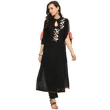 idaLia Embroidered Rayon, Straight Kurta for Women Black