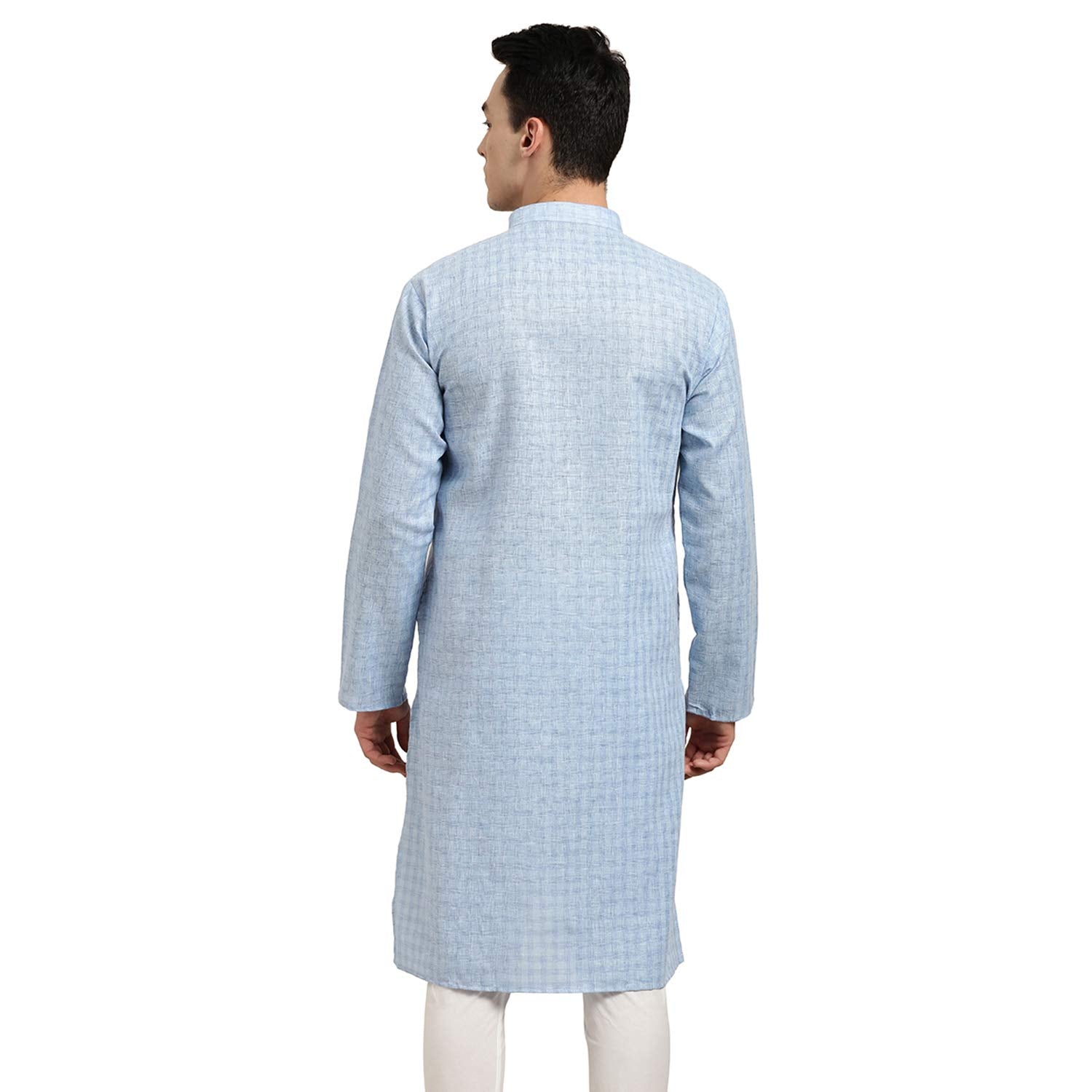 Sojanya (Since 1958 Men'S Cotton Linen Blue Checked Only Long Kurta Size: 42