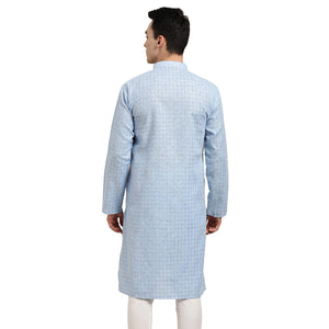 Sojanya (Since 1958 Men'S Cotton Linen Blue Checked Only Long Kurta Size: 42