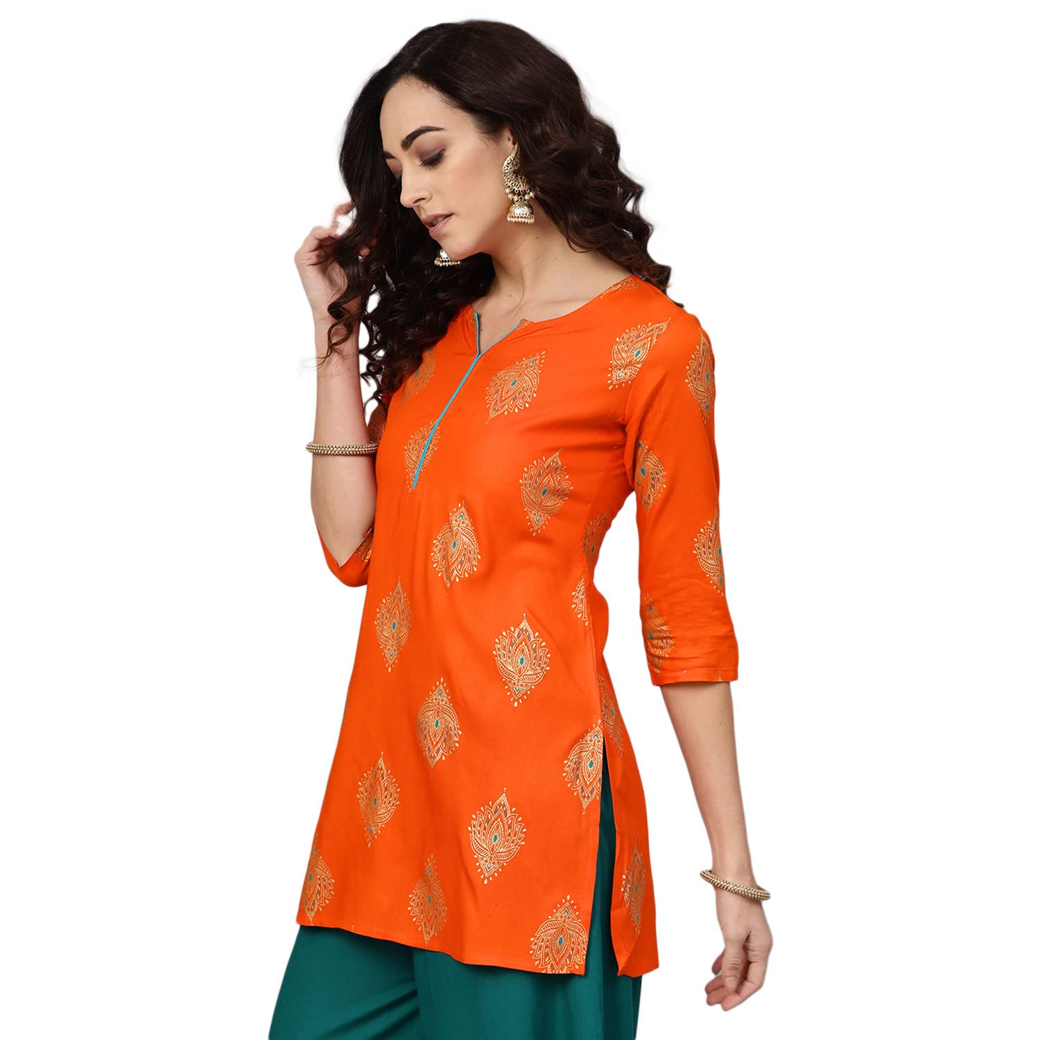 Anubhutee Women'S Rayon Printed Straight Kurti Anu190945_S_Orange