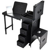 Joligrace Rolling Manicure Table with Pedicure Chair 4 Drawers Rolling Makeup Case Foldable Nail Desk Cosmetology Case on Wheels