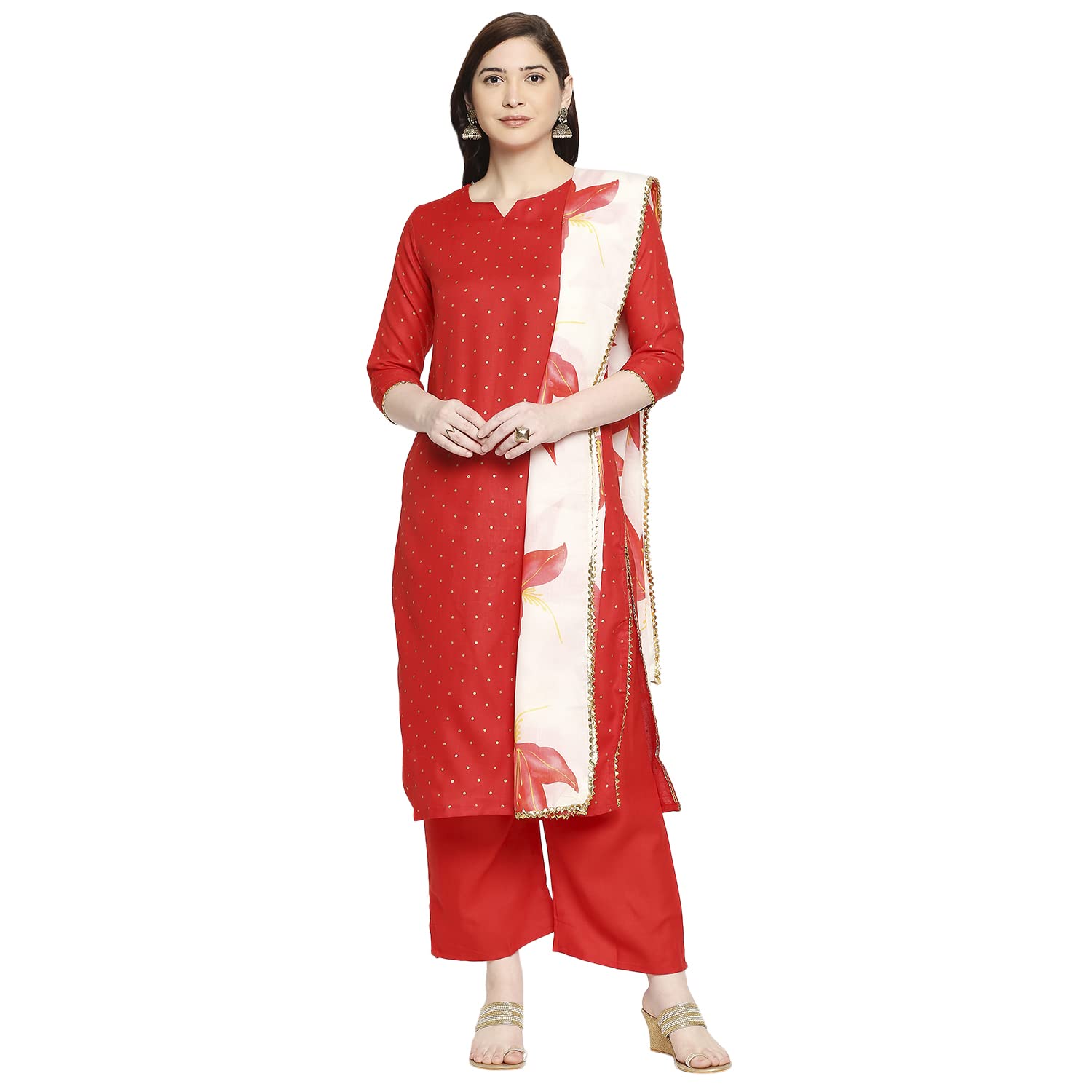 Anni Designer Women'S Rayon Straight Kurta With Pant & Dupatta (Rayon Red_Gsk_Xl_Red_X-Large),Red,XL