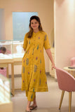 Anni Designer Women'S Rayon Viscose Straight Printed Kurta With Pant (Barkat Yellow_5Xl_Yellow_Xxxxx-Large),Yellow,5XL,Rayon,Regular,