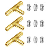Joywayus 3pcs 3/16 Hose Barb Fitting,Tee 3 Way Brass Fitting Intersection/Split Brass Water/Fuel/Air