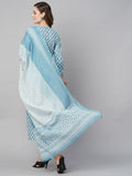 Anni Designer Women'S Cotton Blend Straight Printed Kurta With Pant & Dupatta (Sadhna Blue_Xl_Blue_X-Large),Blue,XL,,,