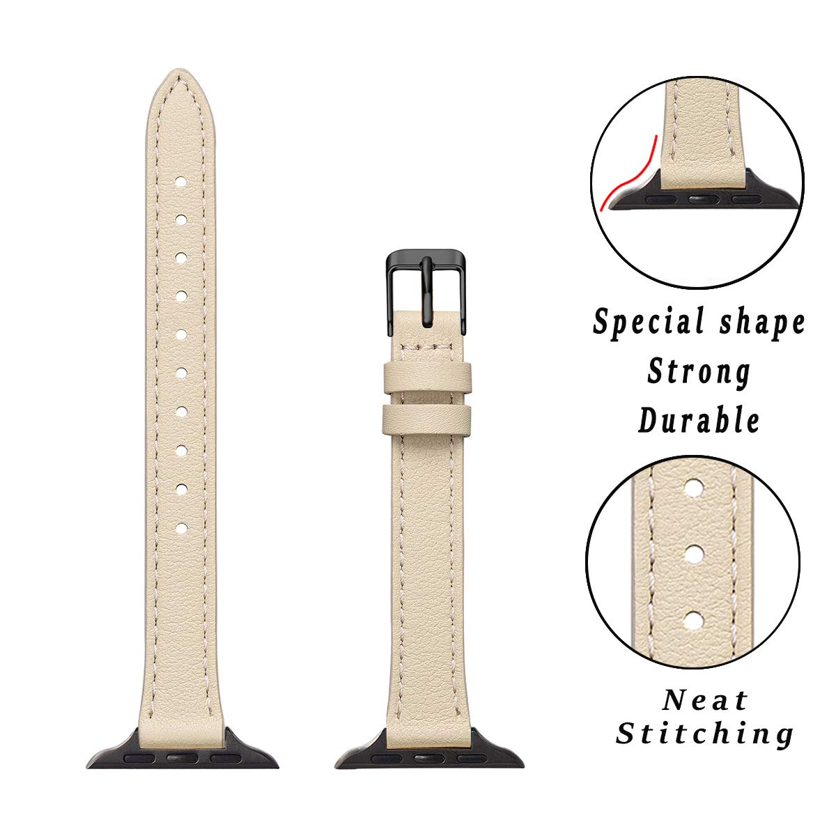 STIROLL Slim Leather Bands Compatible with Apple Watch Band 38mm 40mm 41mm 42mm(Series 10), Top Grain Leather Watch Thin Wristba