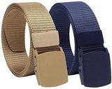Tactical Nylon Web Belt, Military Style Adjustable Canvas Belts With Plastic Buckle, Khaki And Navy Blue, 2Pack