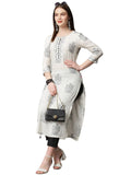 Anni Designer Women'S Cotton Blend Traditional Straight Printed Kurta And Pant Set (12 Amd White_S_White_Small),White,S