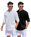 Bellstone Men'S Cotton Blend Solid Regular Dress Shirt (Kurta1500_Combo_White & Black_L
