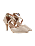 Shoetopia Women'S Golden Patent Leather Heels || Cross Strap Closed Toe Pumps With Buckle || Stylish High Heel Perfect For Office Weddings Cocktail Parties & Formal Events Eu38,Golden,5,B0F7LYT4J1